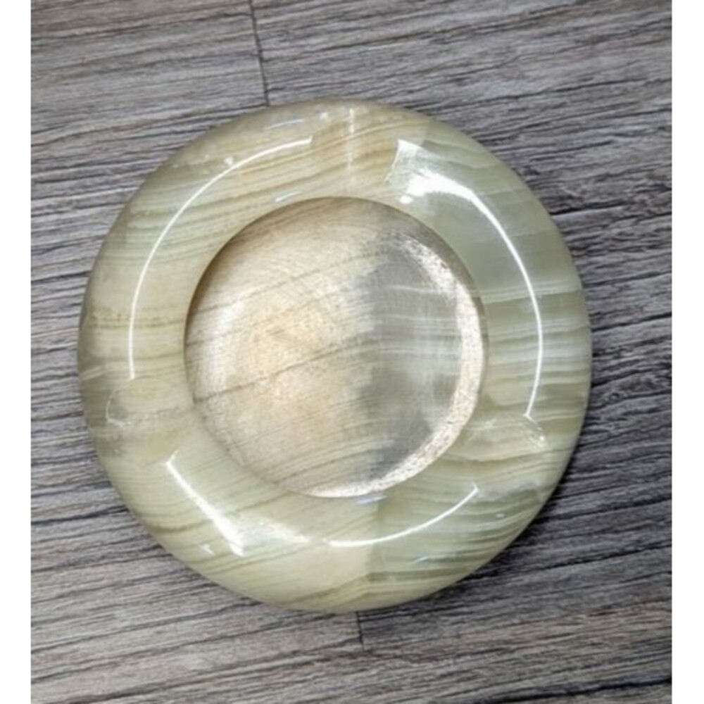 Vintage Polished Marble/Onyx Round Ashtray, Mid Century Decor, 3"